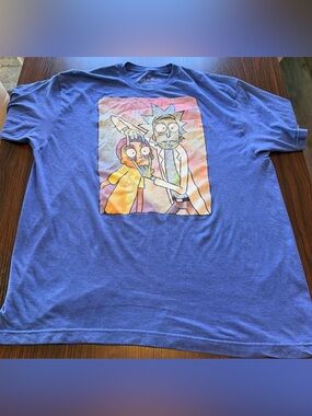 Rick and Morty Mens Blue Graphic T Shirt Adult Swim Ripple Junction Size 2XL